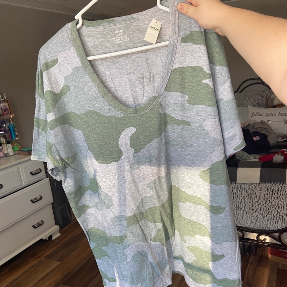 Aerie Camo T-shirt with matching Scrunchie